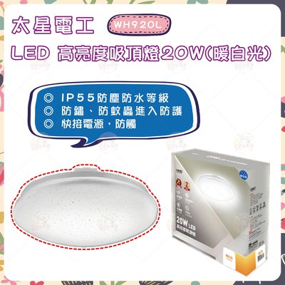 太星電工 LED 高亮度吸頂燈 20W (暖白光) WH920L