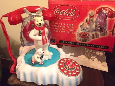 可口可樂 Coca Cola 絕版電話 北極熊 電動聲效電話 來電聲效 可樂收藏 擺飾 早期 復古 功能正常 附原廠盒裝