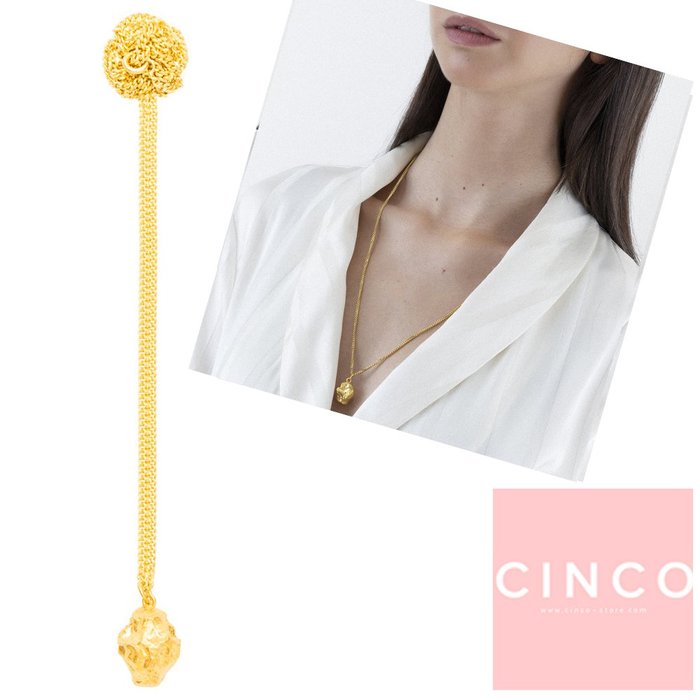 CINCO 葡萄牙精品 Goldie necklace 925純銀鑲24K金塊項鍊 立體款