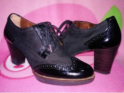 甜甜妞妞小舖☆品牌德國籍 Tamaris  黑色女鞋綁帶--高跟圓頭踝靴短靴--37號