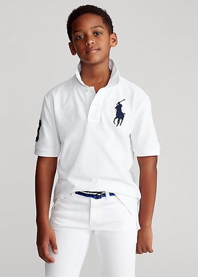【Polo Ralph Lauren】大男童白色短袖POLO衫 大馬刺繡數字3POLO衫 素面網眼POLO衫
