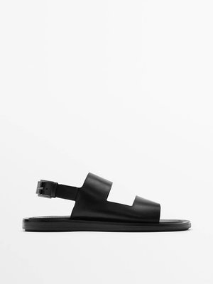 【MOMO全球購】Massimo Dutti男鞋 2023夏季（限量）新款黑色真皮涼鞋沙灘鞋搭扣