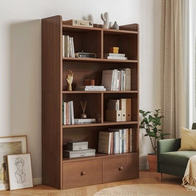 現貨熱銷-書架置物架落地臥室簡易家用客廳收納柜子兒童書柜置物柜現代簡約-特價