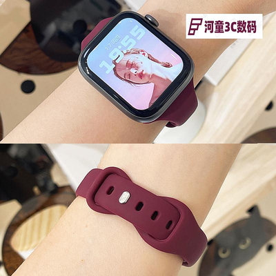 適用iwatch8表帶apple watch7s65蘋果手表帶液態硅膠蝴蝶扣【河童3C】