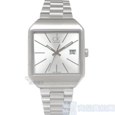 Calvin Klein CK K3L33166手錶 雅痞方形銀面鋼帶日期 女錶【錶飾精品】