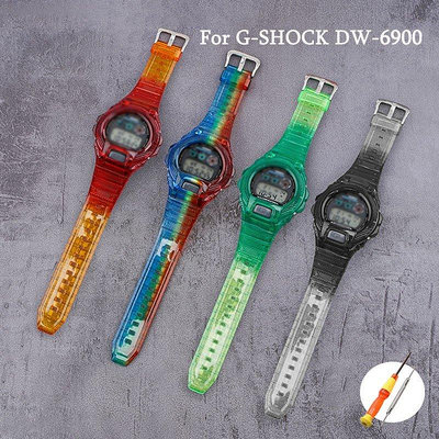 全館免運 卡西歐 G-SHOCK DW-6900 手鍊腕帶多彩防水錶帶透明 Tpu 錶帶的樹脂錶帶 + 卡西歐 G-SH