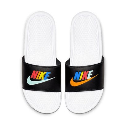 Nike 拖鞋 Benassi JDI Mismatch 白 黑 彩色Logo 男鞋 女鞋 運動拖鞋