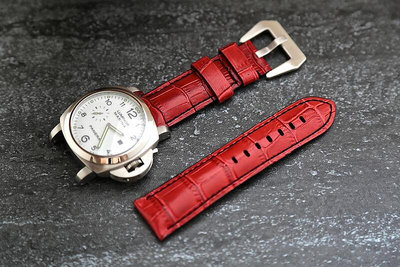 加厚沛納海的新衣紅色高質感24mm收22mm可替代panerai原廠錶帶之鱷魚皮紋真牛皮錶帶apple watch