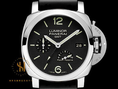 【鴻昇名錶】 PANERAI 沛納海 Luminor 1950 PAM00537  GMT 小秒針 3日鍊 黑色巴黎釘紋面盤 自動上鍊 透明錶背 AG322
