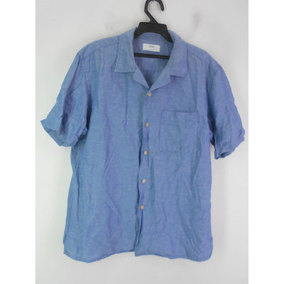 男 ~【UNIQLO】水藍色亞麻休閒襯衫 M號(5B72)~99元起標~