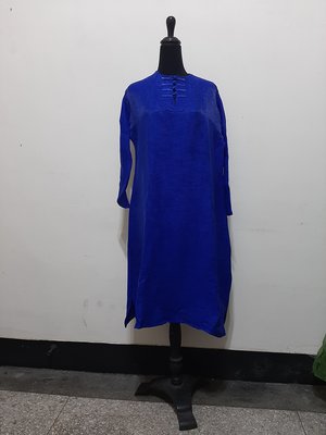 全新~ 韓國製 韓國傳統服飾 寶藍色 棉襖扣 七分袖洋裝 尺寸: XL
