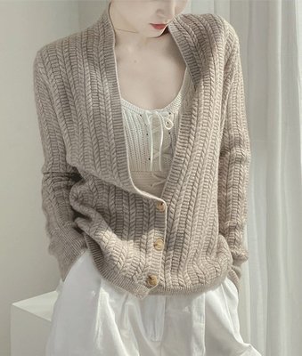 ☆Ivy's studio☆ 柔軟親膚好質感~麻花紋路羊毛針織開衫外套
