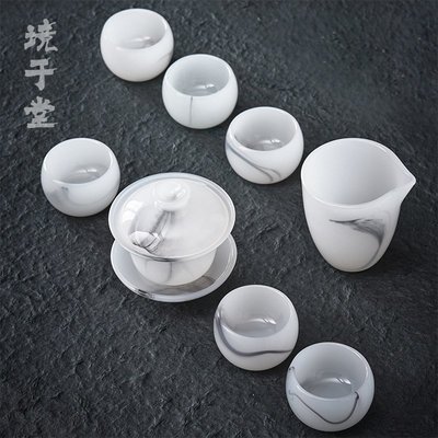 水墨琉璃功夫茶具套裝白玉瓷茶壺茶杯日式簡約會客家用主人杯單杯