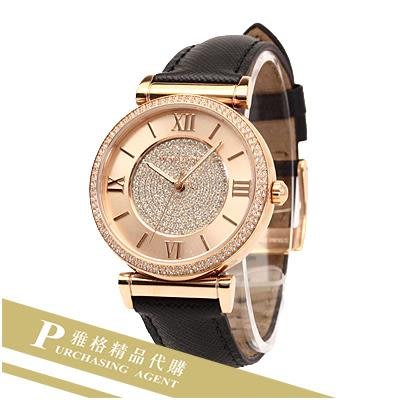 雅格時尚精品代購Michael Kors MK2376 MK手錶 時尚圓盤鑲鑽真皮皮帶手錶 女錶 歐美時尚 美國代購