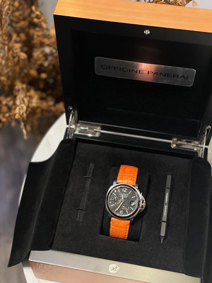 ☆名品寶庫☆Panerai 沛納海 黑錶面 + 橘色 鱷魚錶帶 不鏽鋼 自動腕錶 手錶 40MM / PAM00241現貨