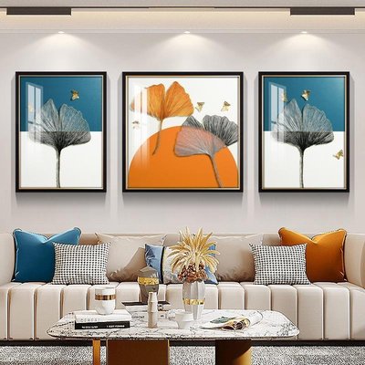 促銷打折 現代輕奢風高檔客廳裝飾畫沙發背景墻畫大氣手工立體實物畫銀杏葉