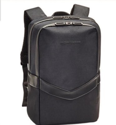 《保時捷新品》黑色皮革飾紋人體力學減壓騎士背包後背包公事背包