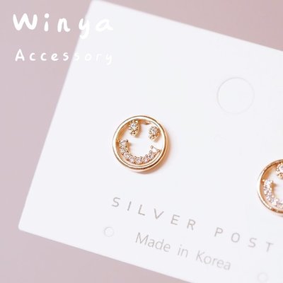 【Winya 韓國飾品 現貨】正韓 笑臉滿鑽耳環 限量現貨