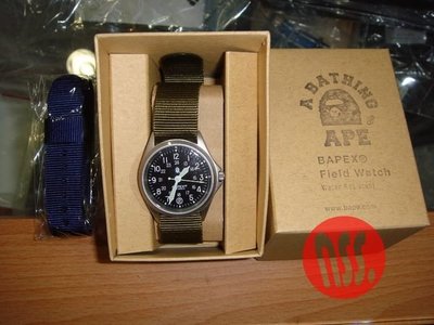 特價「NSS』 A BATHING APE BAPE BAPEX FIELD 軍錶 尼龍錶帶 手錶 藍 綠 金屬