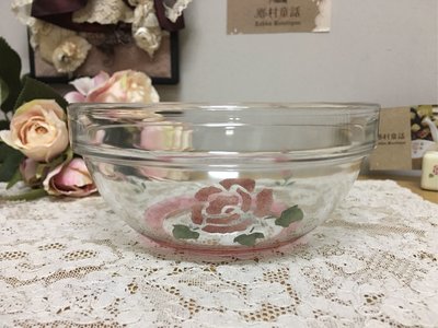 Many 玫瑰 玻璃碗M 可曡放　日本製 現貨