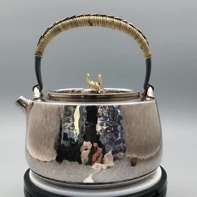 金小鋪 日本銀壺純銀999燒水壺純手工一張打足銀水壺 日式一體純銀煮茶壺 JE