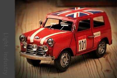 【 輕工業家具 】Mini Cooper仿舊國旗鐵皮汽車(紅)-zakka復古老爺車模型英國擺飾工業風美式