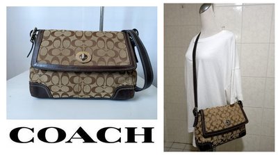 新真品 蔻馳 COACH 斜背包側背包 肩背包 牛皮緹花Logo織紋布皮革包328 一元起標 有LV