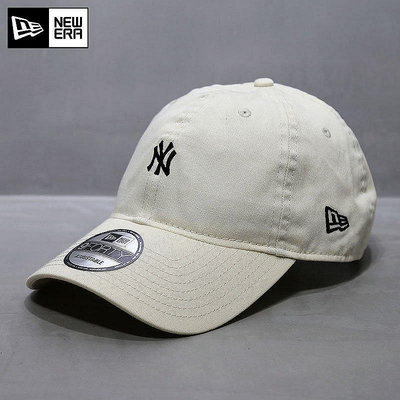 小Z代購#NewEra帽子韓版刺繡軟頂小標NY米白色MLB棒球帽9FORTY彎檐鴨舌帽