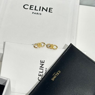 【翰貝格名牌館】全新真品 Celine MAILLON TRIOMPHE 金色 黃銅 凱旋門 LOGO 針式 耳環 預購