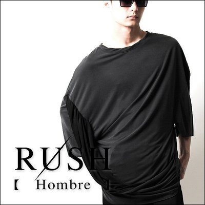 RUSH Hombre (曼谷空運 現貨) 設計師款手工製雙色斜垂墜拼接片短袖上衣 (男女皆可) (原價980)