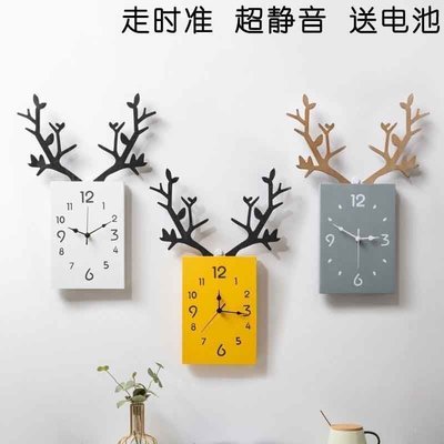 【熱賣下殺價】鹿頭掛鐘客廳北歐簡約時鐘電子鐘掛墻家用鐘飾創意掛表餐廳裝飾鐘