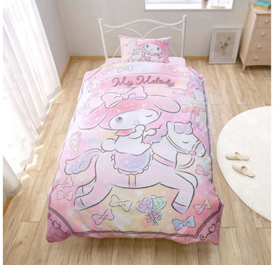 日本代購 sanrio 三麗鷗 美樂蒂 my melody 粉紅 小馬 單人床包 三件組 床單 被套 枕頭套