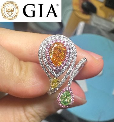【台北周先生】天然Fancy Intense橘色鑽石 1.02克拉 Even分佈 搭配黃鑽綠鑽 18K美戒 送GIA證書