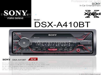 音仕達汽車音響 SONY DSX-A410BT NFC/MP3/AUX/iPhone/Android 藍芽無碟機 公司貨