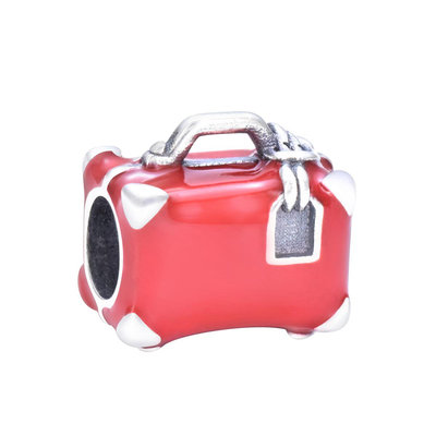 熱銷Pandora浪漫旅行箱 紅色琺瑯手提包串珠純銀DIY手鏈大孔珠