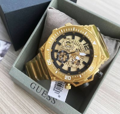 GUESS Exposure 鏤空錶盤 金色不鏽鋼錶帶 石英 男士手錶 GW0324G2