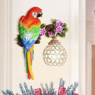 創意鸚鵡壁燈現代簡約客廳電視墻兒童房玄關臥室動物小鳥裝飾壁燈~規格不同，價格不同