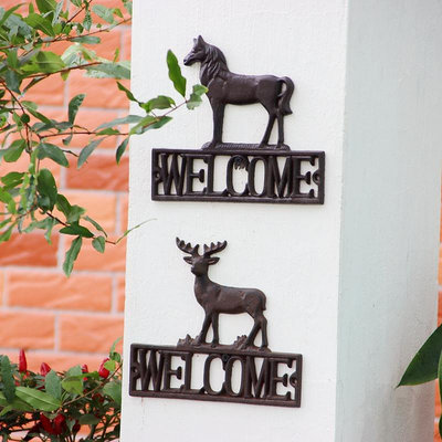 格嘉睿爾歐式復古鑄鐵鐵藝裝飾牌麋鹿歡迎光臨門牌家居寫字樓壁飾