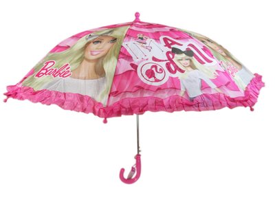 【卡漫迷】 特價150 芭比 童傘 按壓 自動傘 蝴蝶結 Barbie 芭比娃娃 兒童 雨傘 直立傘 女孩 花邊