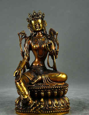 純銅鎏金綠度母佛像造像，居家佛堂擺件收藏，高28cm寬15cm重量3.8斤3800R-674