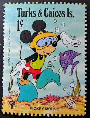 迪士尼郵票MICKEY MOUSE米奇潛水海底世界郵票土克斯及開科斯群島發行特價