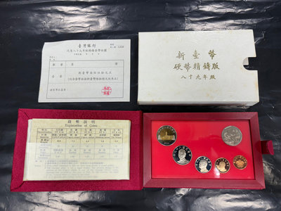 A009-台灣銀行89年龍年生肖套幣，幣佳，紙盒輕微黃，有收據