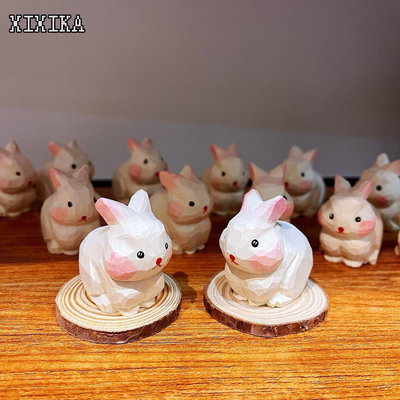 4JSH西西卡木雕兔子擺件實兔年小禮品擺件可愛擺件裝飾工藝品