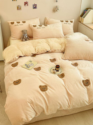 冬季加厚牛奶絨床上四件套雙面珊瑚法蘭絨被套兒童床品床單三件套實惠小店