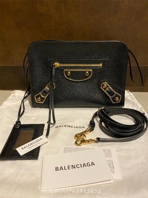 極美二手Balenciaga Classic Metallic Edge 黑色 金釦 mini city 機車包 單肩包