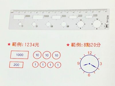 【圓融文具小妹】Life 徠福 國小 數學尺 定規 錢幣 時鐘 圖形 直尺 TP-123A(新版) #40