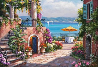 14823 3000片歐洲進口拼圖 EDUCA  繪畫風景 美麗的海邊庭院