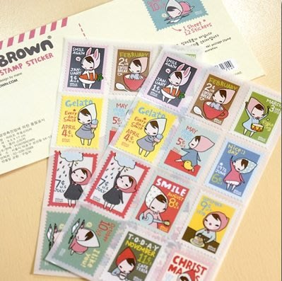 【Carrot Art】韓國 Pony Brown Postage stamp sticker 可愛郵票貼紙組