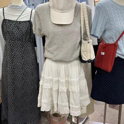 新品 韓國時尚氣質純色荷葉邊半身裙短裙