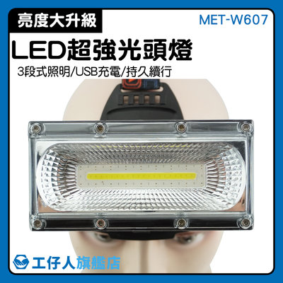 最亮頭燈 登山裝備 工地頭燈 USB充電 強光燈 手電筒 MET-W607